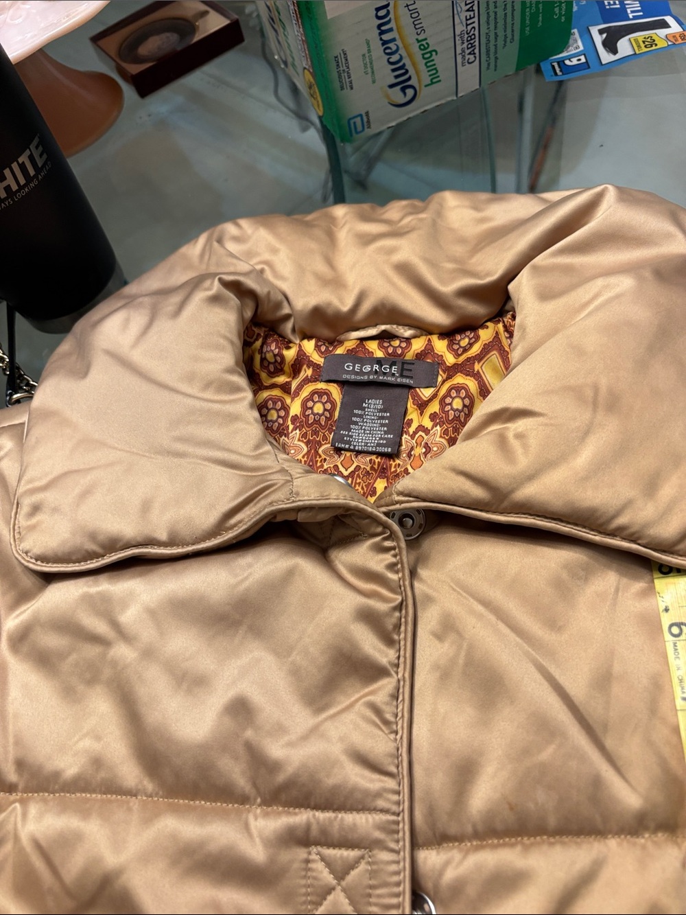 George Satin-Effect Quilted Puffer Jacket in Champagne/Gold, Snap Closure - Picture 9 of 12